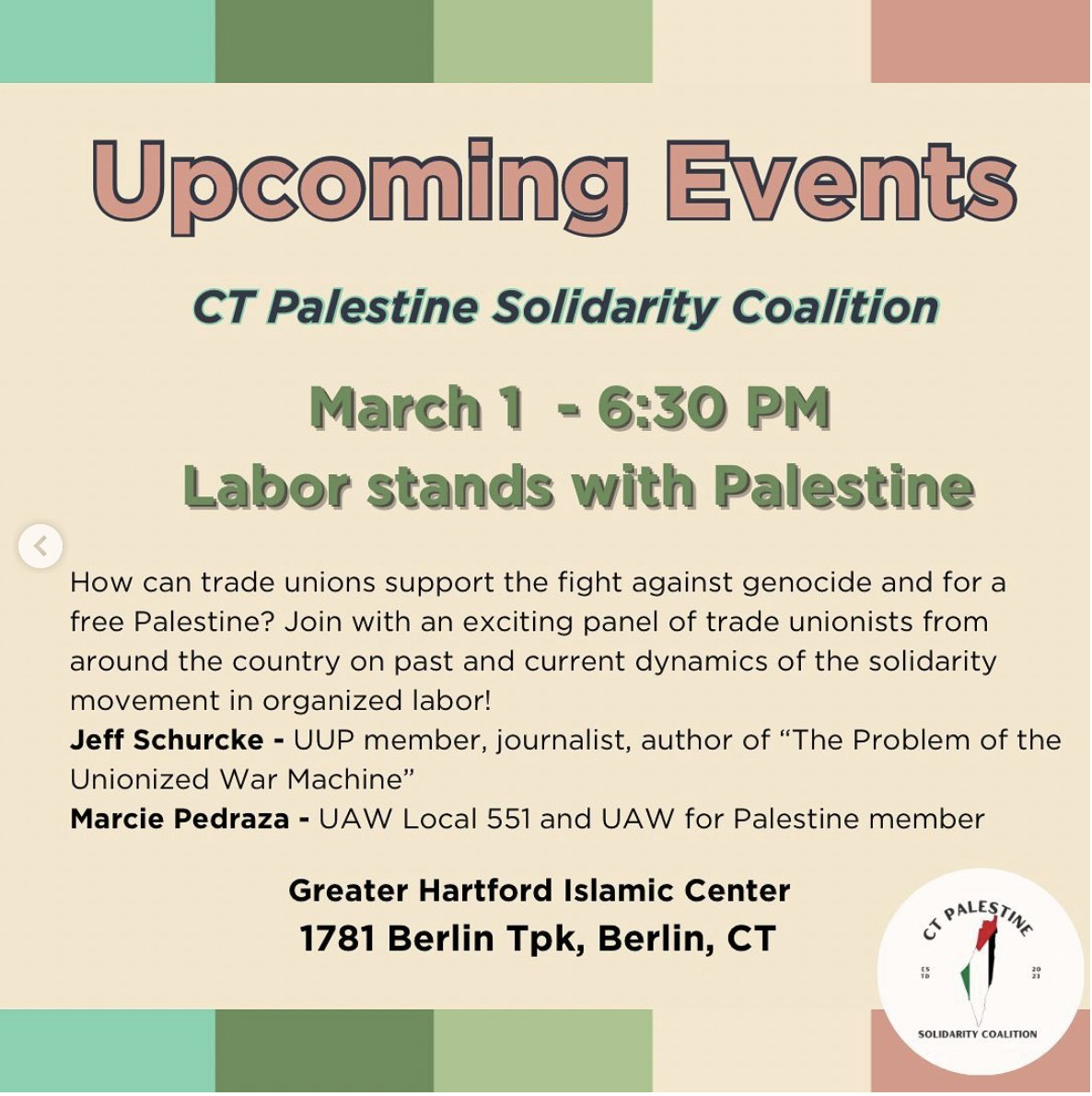 March 1: Labor Stands With Palestine (CT Palestine Solidarity Committee